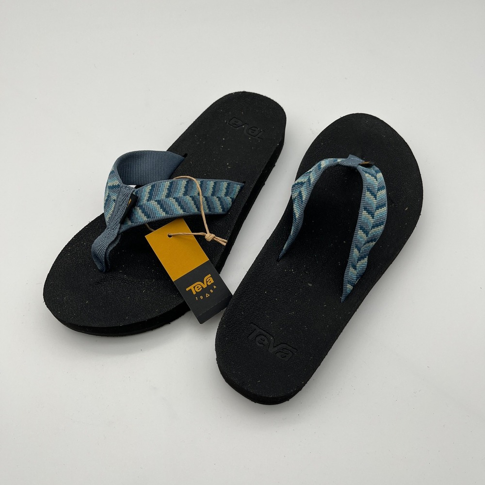 Teva Black Flip Sandals with Blue Chevron Straps